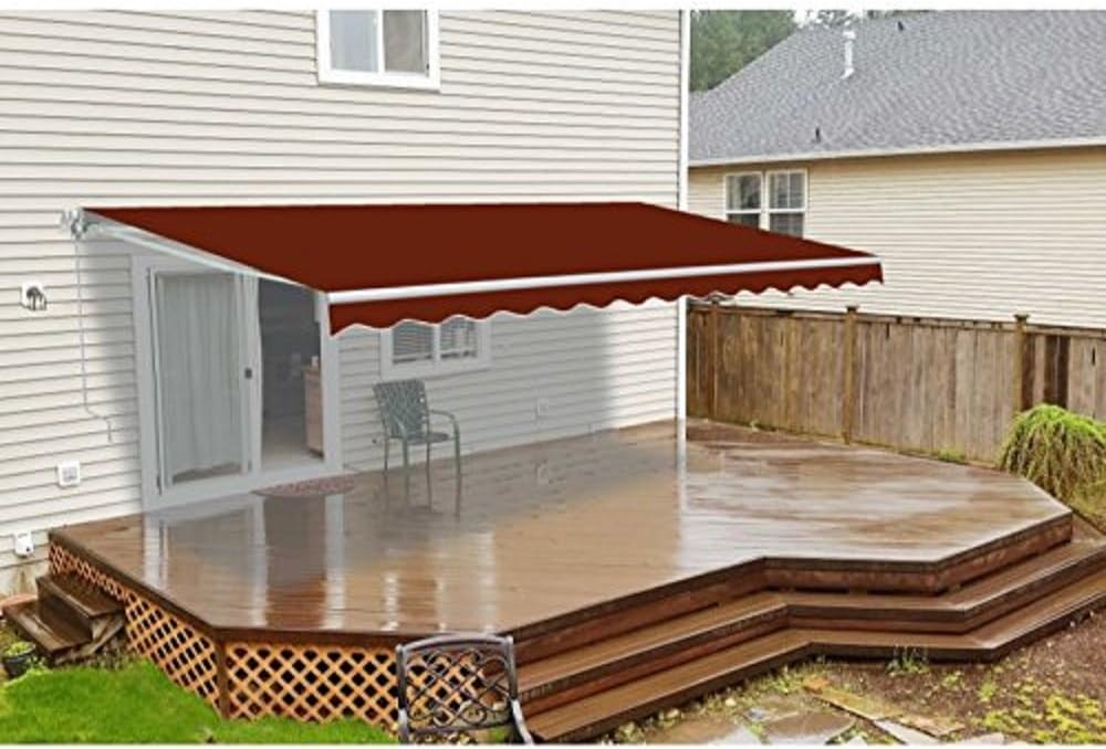 Retractable Motorized Patio Awning 16 x 10 Feet Multi-Stripe Green C88351