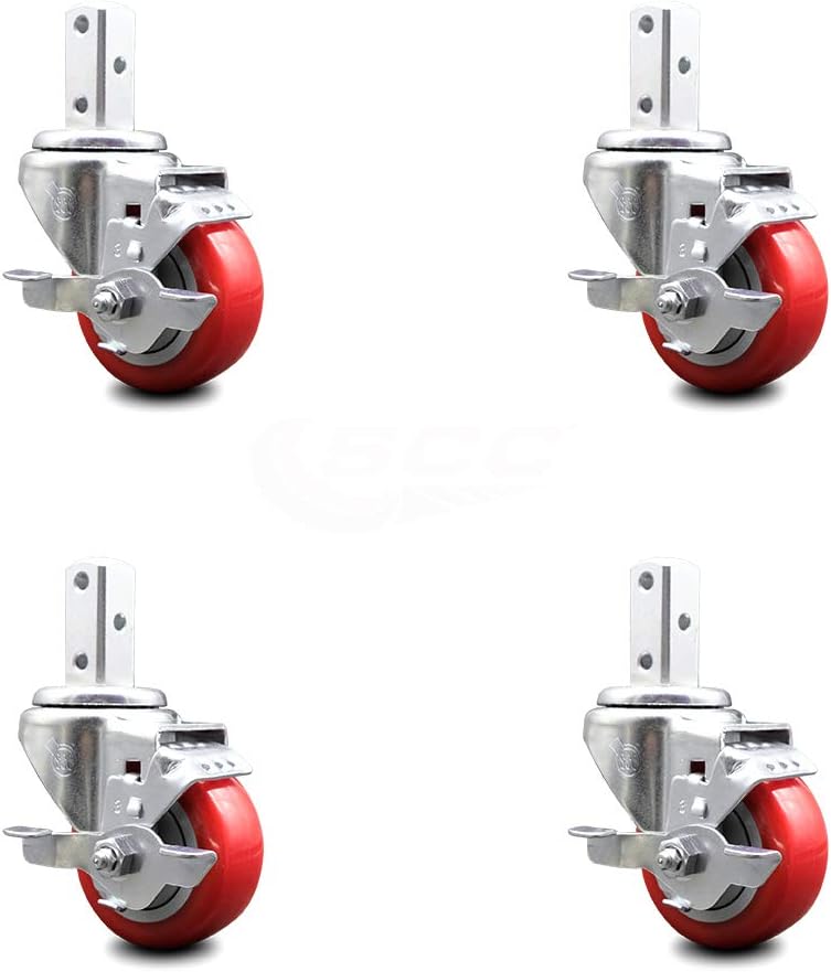 Swivel Square Stem Caster Set 4 with Red Poly Wheel M193715