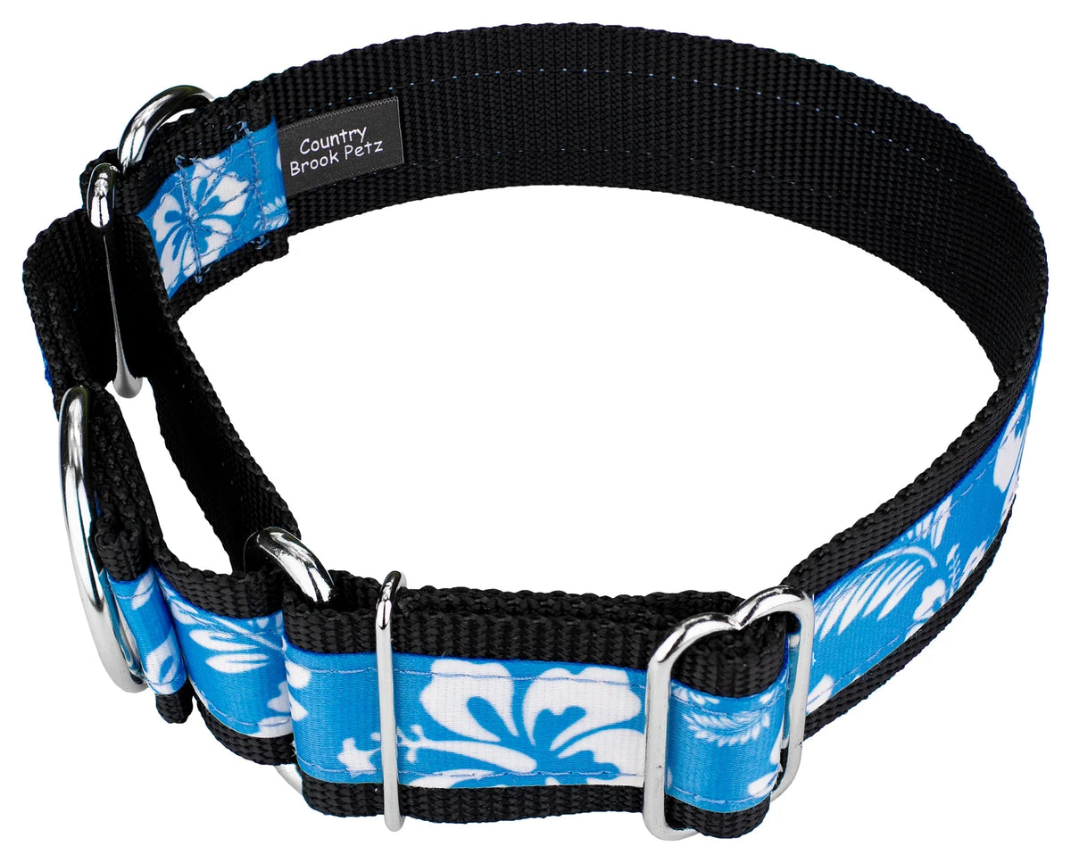 Blue Hawaiian Nylon Martingale Dog Collar, Medium J2354