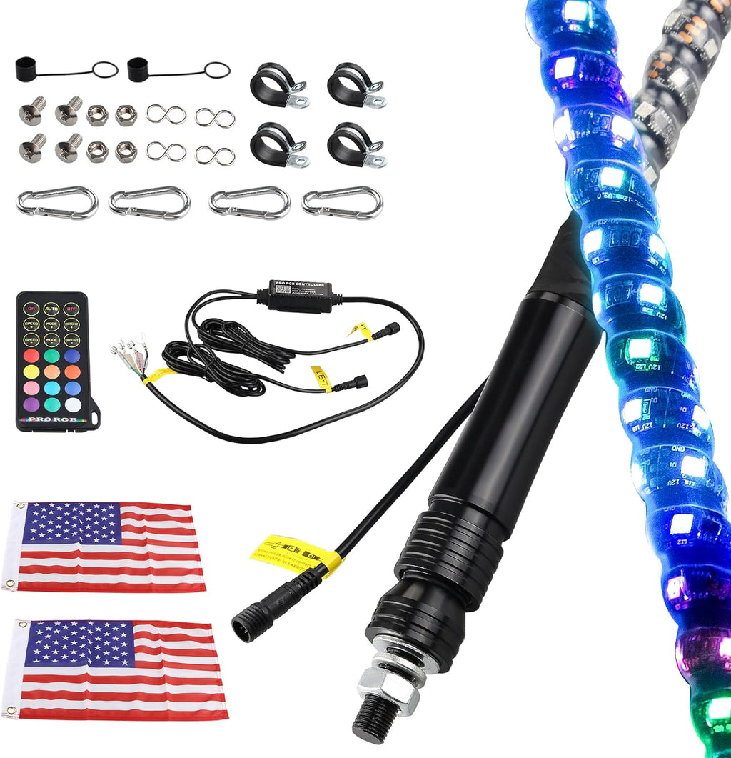 2pc 3ft LED Whip Lights RGB Spiral Whip Lights with Remote Control I860970
