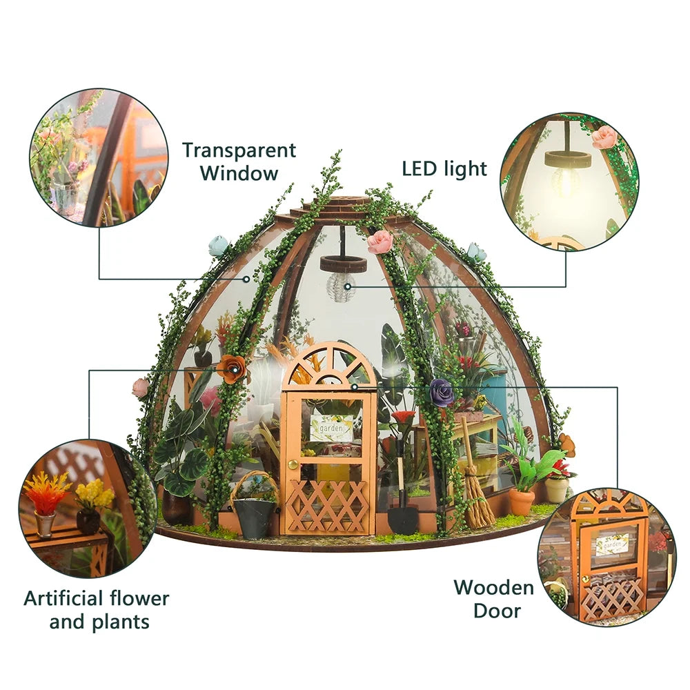 DIY Miniature Dollhouse Kit Wooden Flower Green House F8667