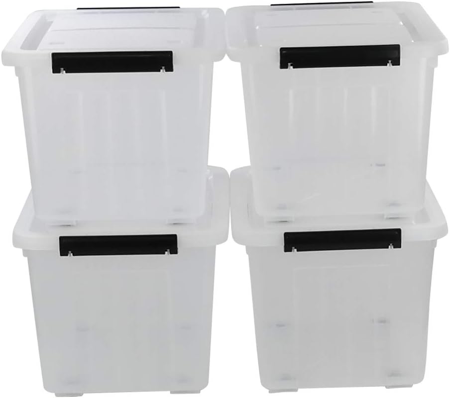 30 L Clear Plastic Storage Box with Wheels, 4-Pack F9704