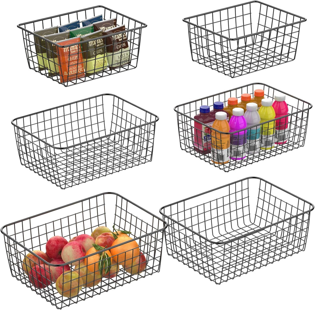 Black Metal Wire Storage Basket 6 Pack (2 Small, 2 Medium, 2 Large) D82730
