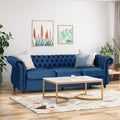 Navy Blue Tufted Microfiber Sofa with Scroll Arms A87942