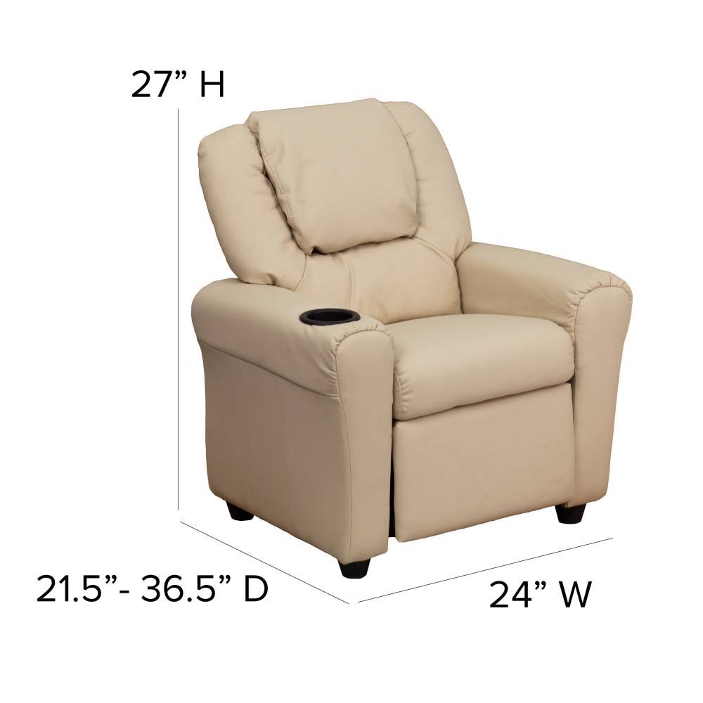 Light Blue Vinyl Kids Recliner with Cup Holder and Headrest O376275
