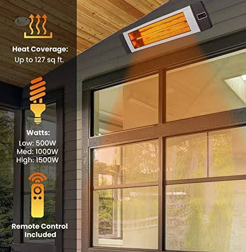 Silver 34.6-In. Wide Electric Carbon Infrared Heat Lamp with Remote Control E544