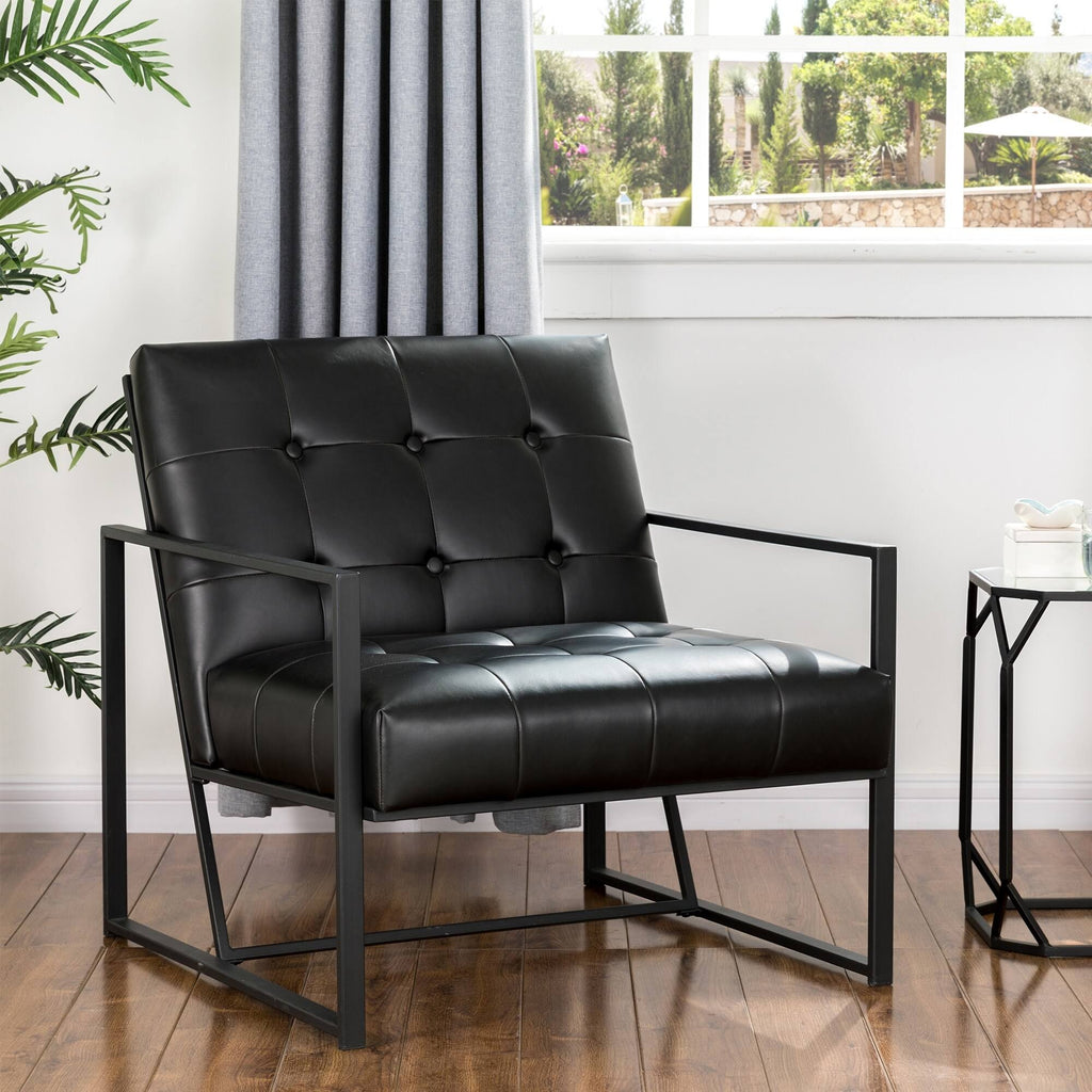 Black PU Leather Tufted Accent Chair R683