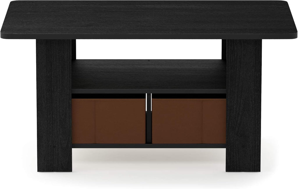 Espresso & Medium Brown End Table and Coffee Table with Bin Drawer F902