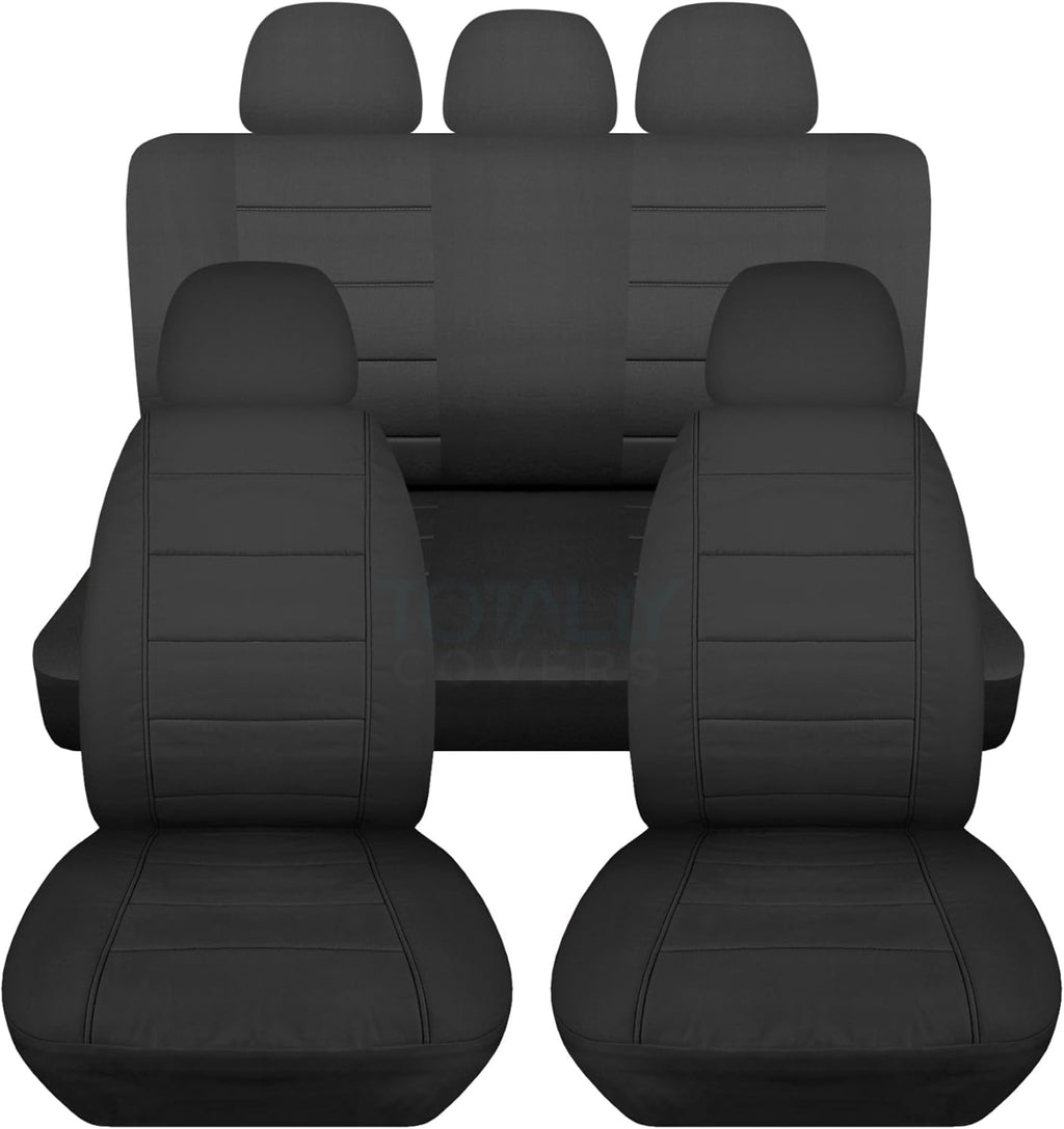 Charcoal Solid Car Seat Covers Full Set with 5 Headrest Covers Z64967