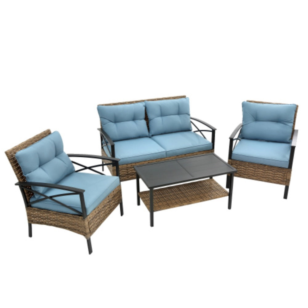 4 Piece Rattan Wicker Outdoor Corner Sofa Set with Cushion G8833