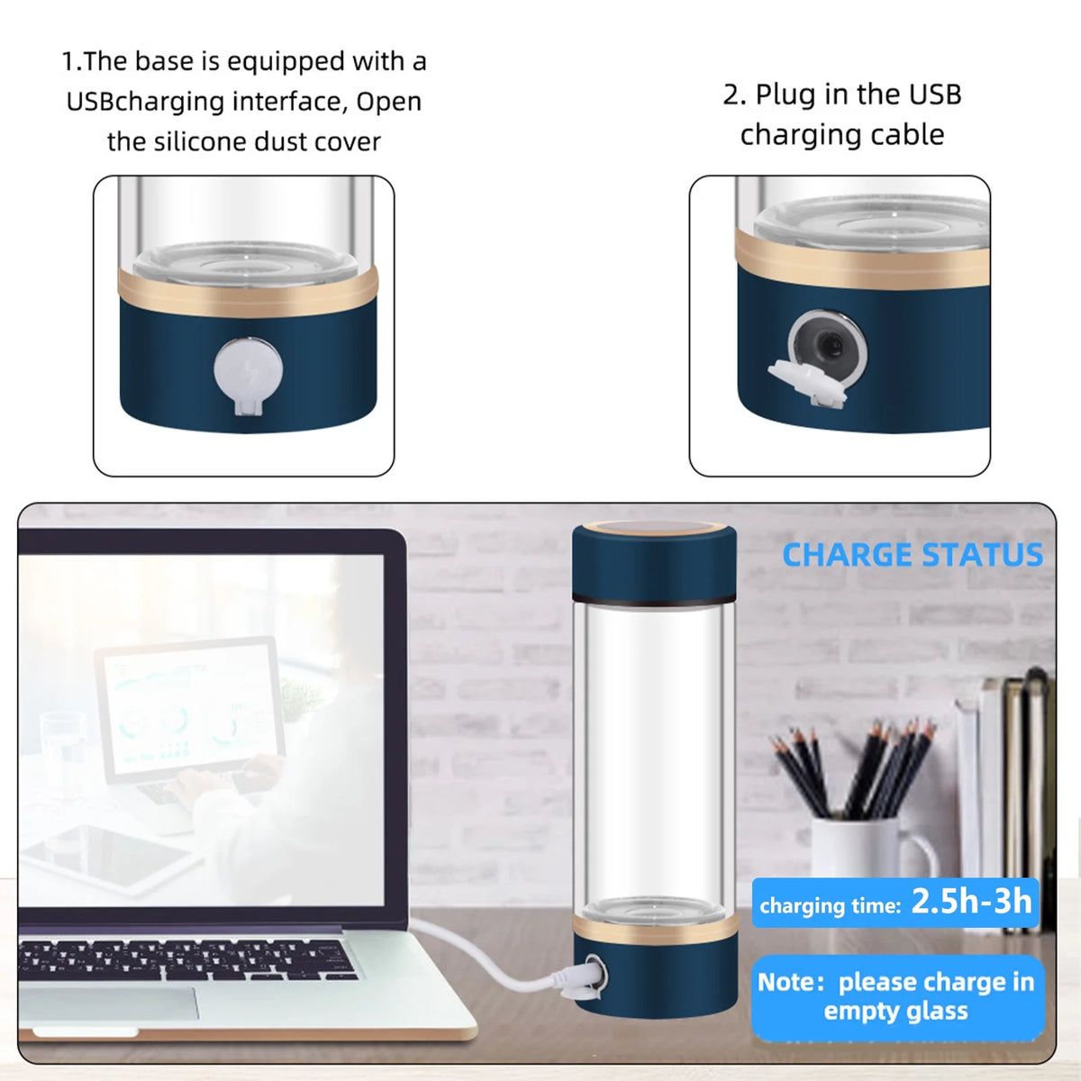 USB Rechargeable Hydrogen Rich Water Generator Bottle D775