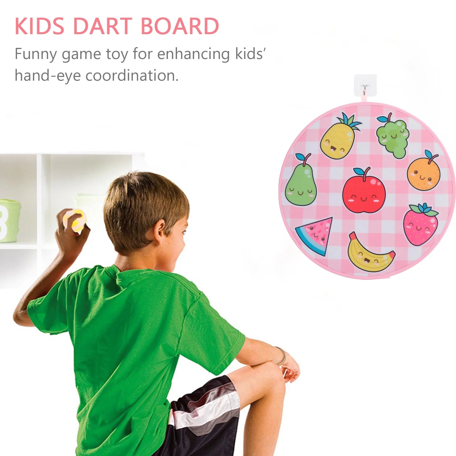 Dart Board Set with Fruit Pattern Balls Throwing Game Toy J929330