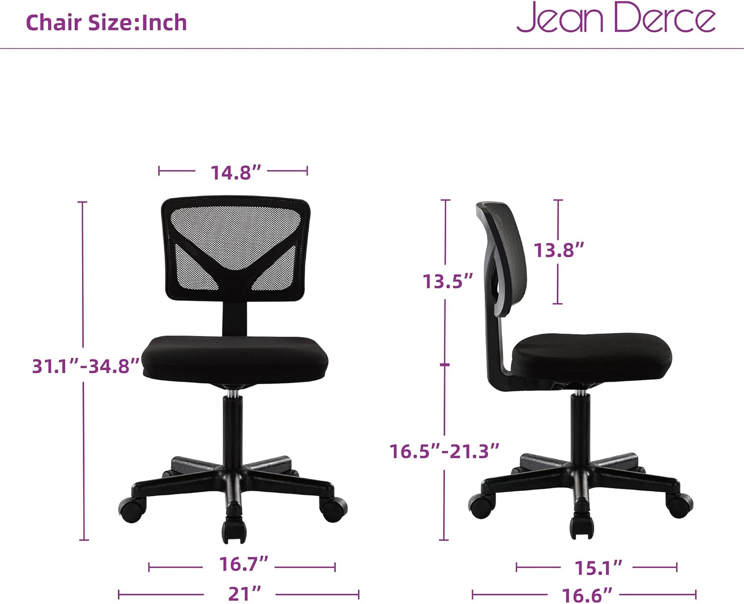 Black Armless Mesh Office Desk Chair with Swivel Casters Y44267
