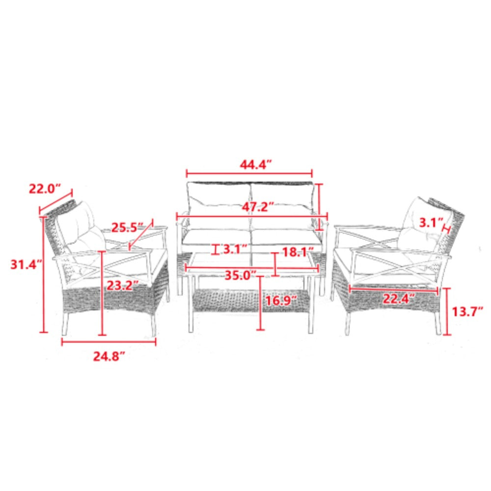 4 Piece Rattan Wicker Outdoor Corner Sofa Set with Cushion G8833