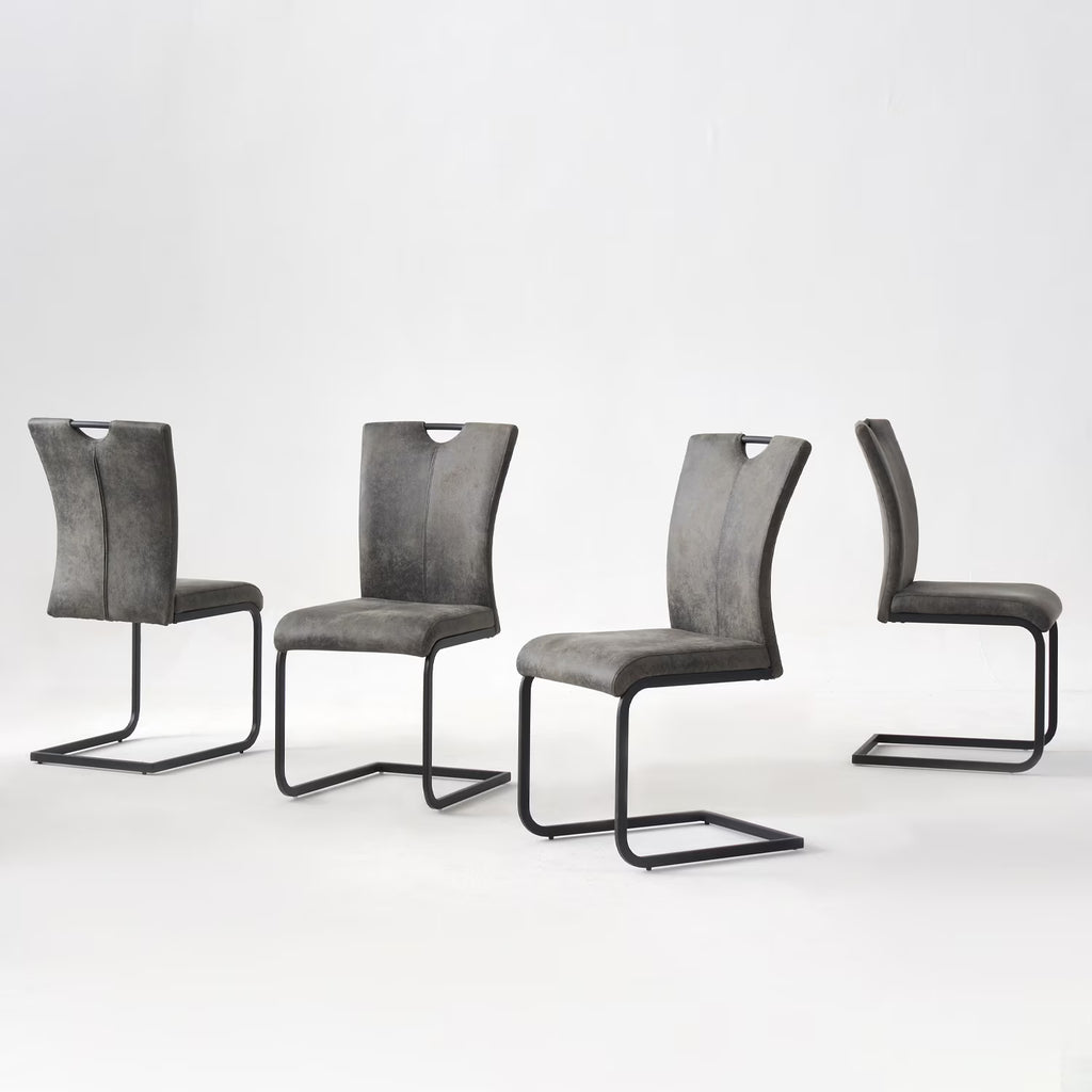 Vintage Fabric Dining Chairs Set of 4 with Handle, High Back Chair, Armless Cantilever Chairs, Grey Y288
