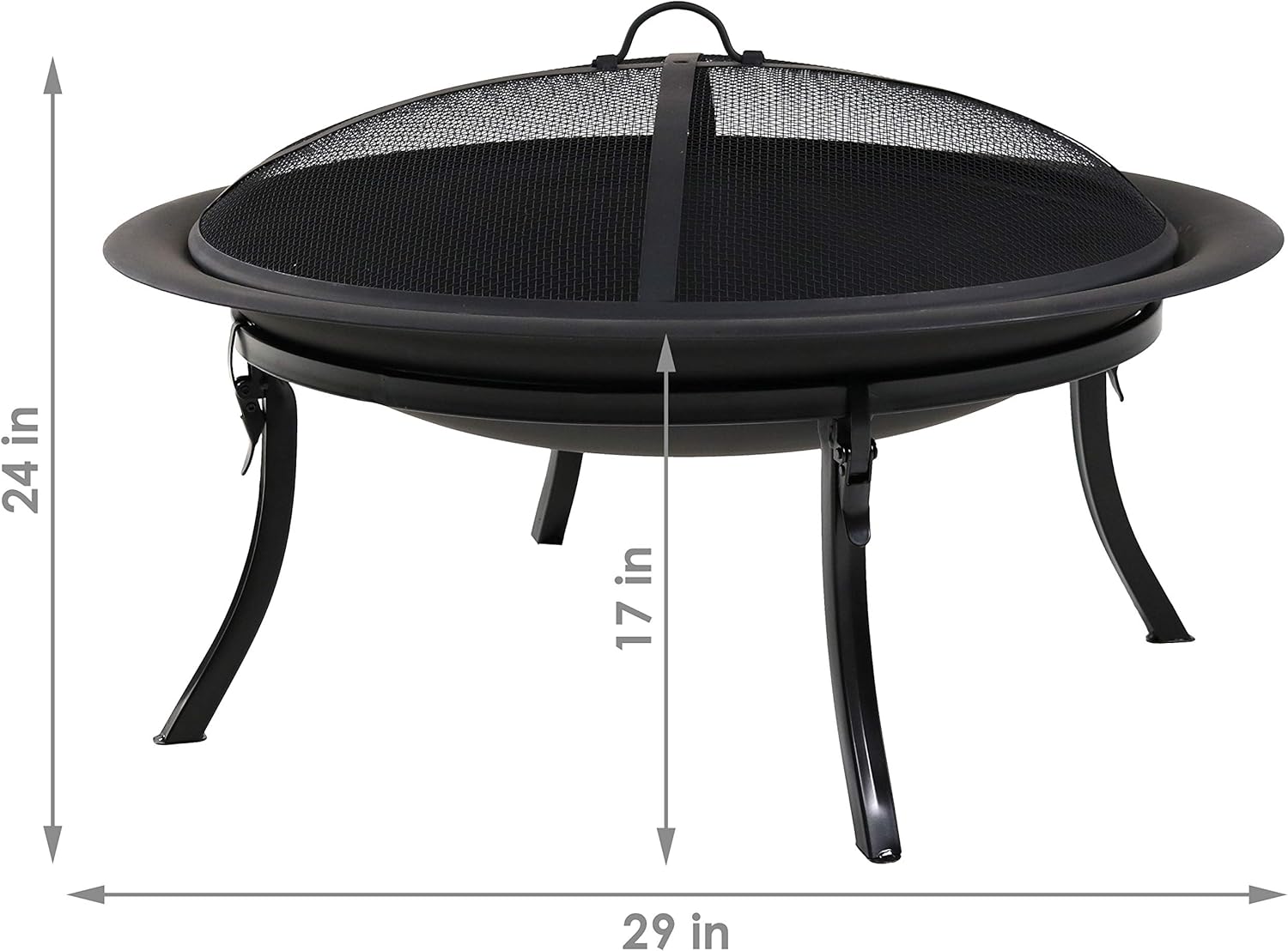 29 Inch Round Wood Burning Fire Pit Bowl with Spark Screen and Folding Stand D241
