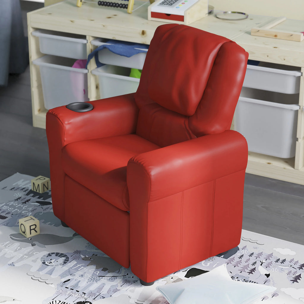 Red Vinyl Kid's Recliner with Cupholder E99416