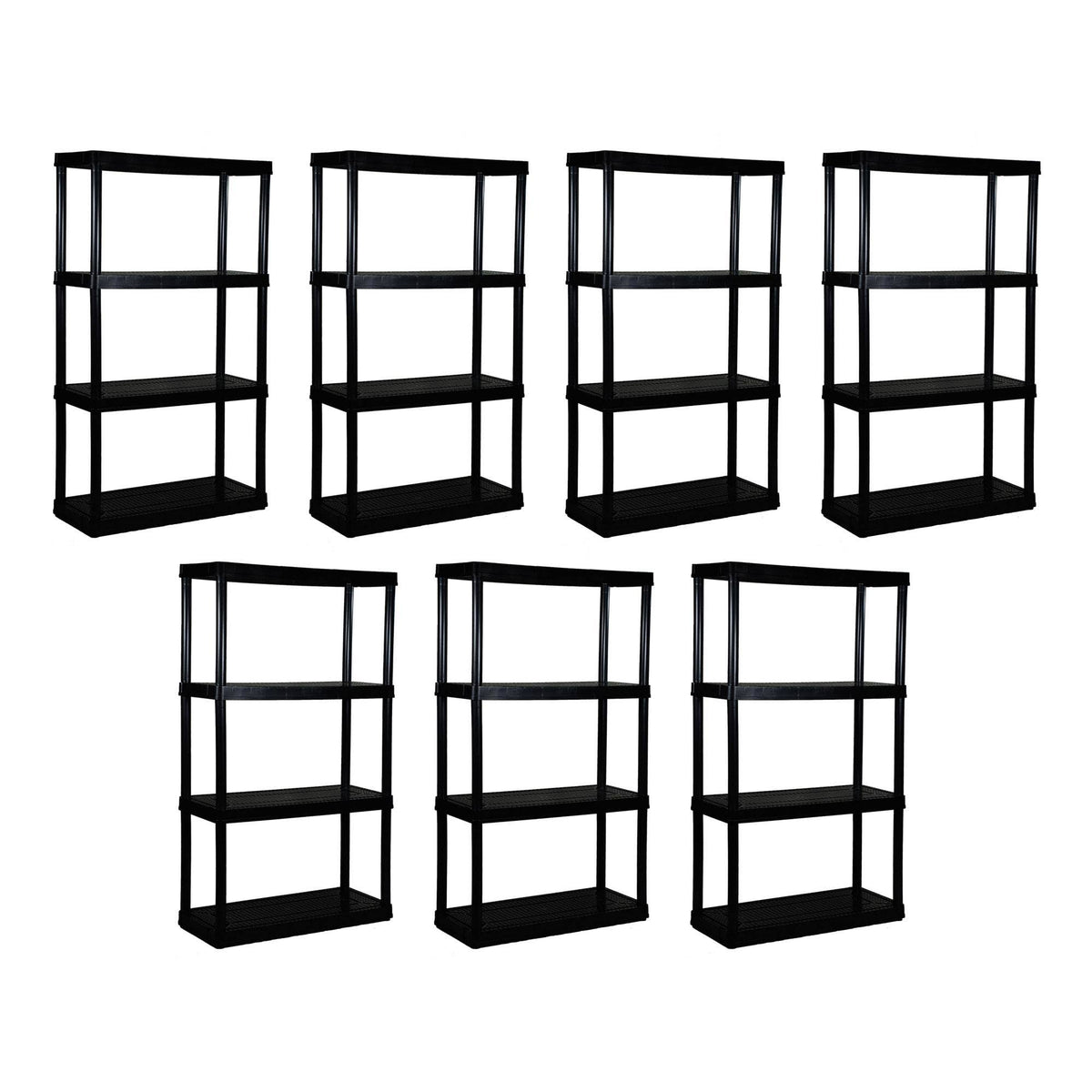 4 Shelf Medium Resin Garage Storage Shelf Black 7 Pack X131