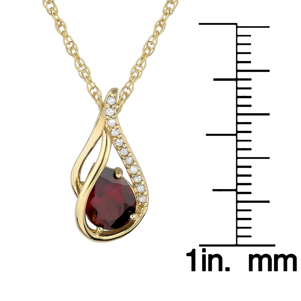 10k Yellow Gold Pear-shape Garnet and Diamond Halo Drop Pendant Necklace Y850