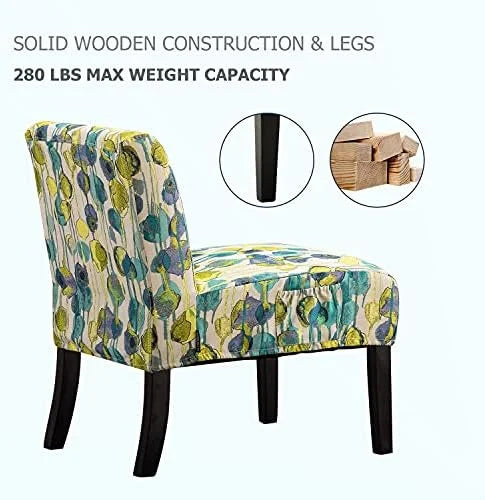 Fabric Armless Accent Chairs Set of 2 White/Blue/Floral U604