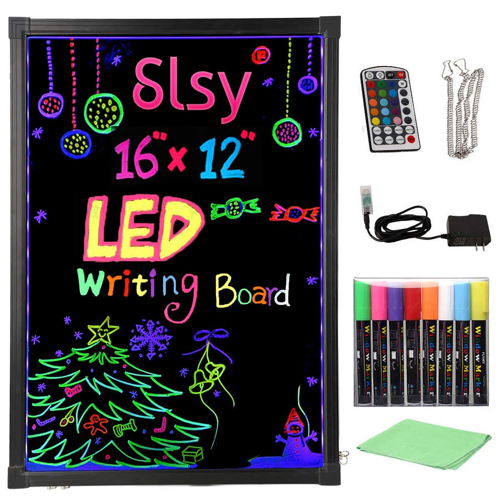 16 inch x 12 inch LED Message Writing Board with 8 Fluorescent Markers S306