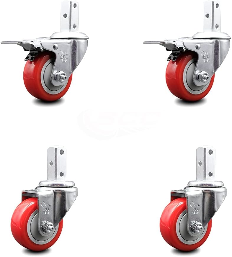 Swivel Square Stem Caster Set 4 with Red Poly Wheel M193715