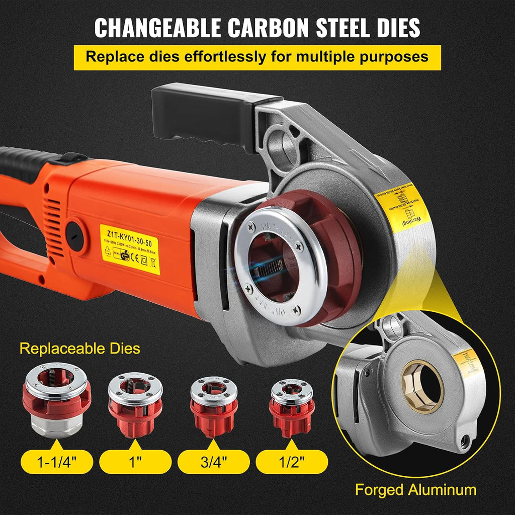 2300W Electric Pipe Threader with 4 Dies 1/2-1 1/4 & Carrying Case U680