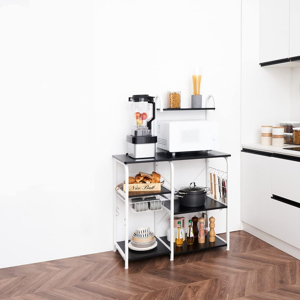 Brown Kitchen Bread Rack, 3 Tiers + 4 Tiers, Microwave Oven Rack with Mesh Basket and 5 Hooks Z773