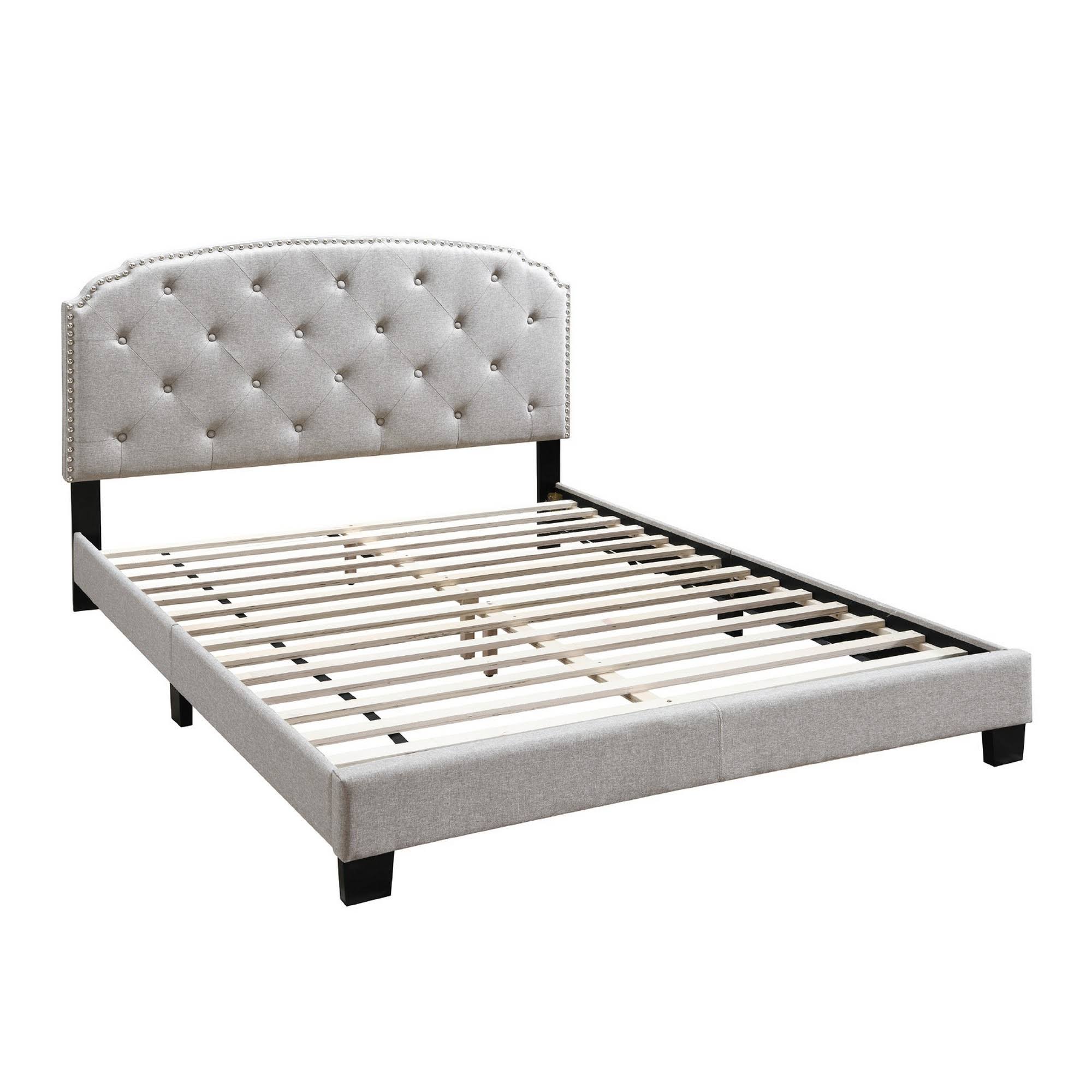 Twin Bed with Button Tufted Scalloped Headboard, Light Brown P418519