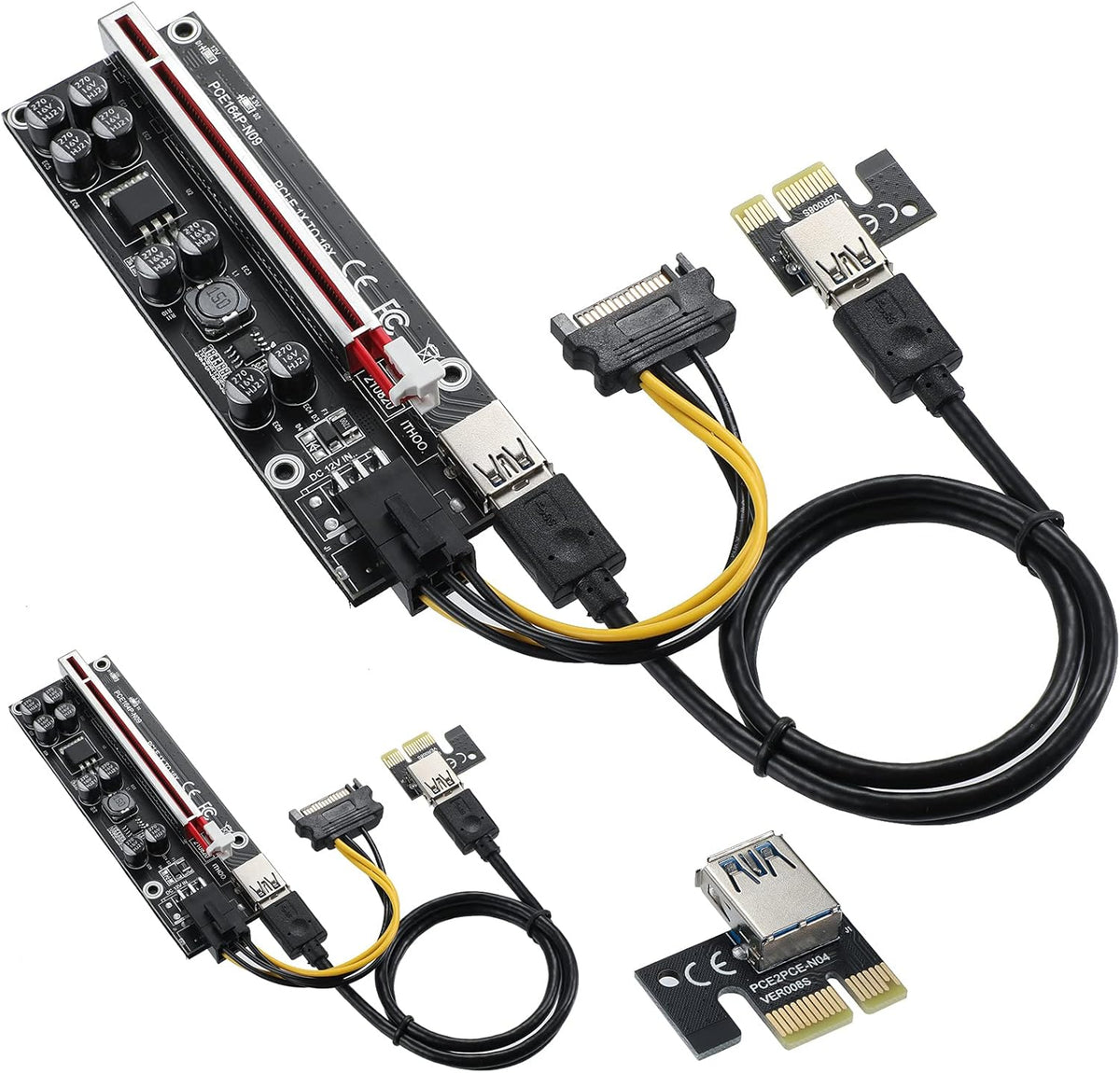 2 Pack PCIE Riser 1X to 16X Graphics Extension Adapter Card with USB 3.0 Cable E6889