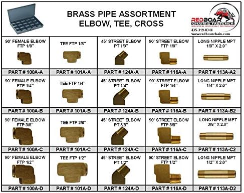 Brass Pipe Elbow Tee Fittings Assortment in Metal Tray Y539