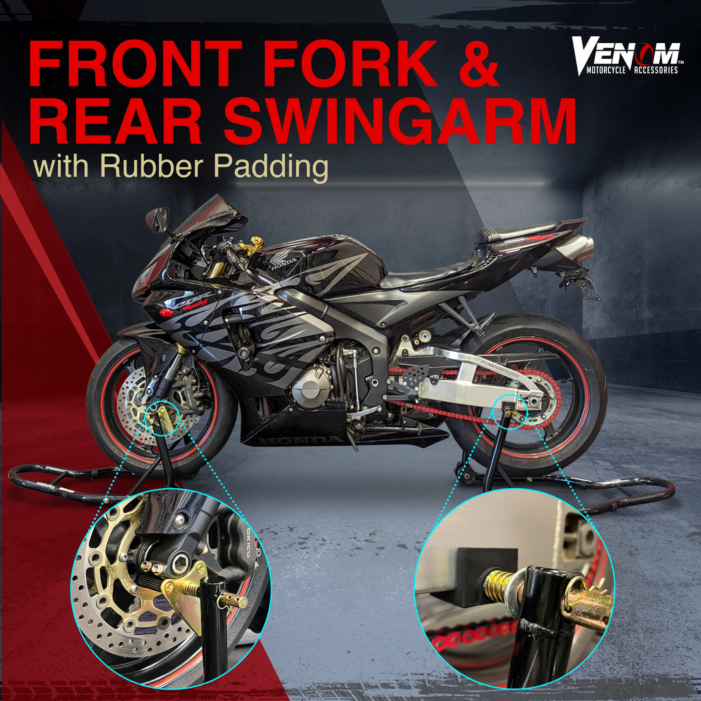 Universal Motorcycle Front Fork & Rear Paddle Combo Wheel Lift Stands Z537157