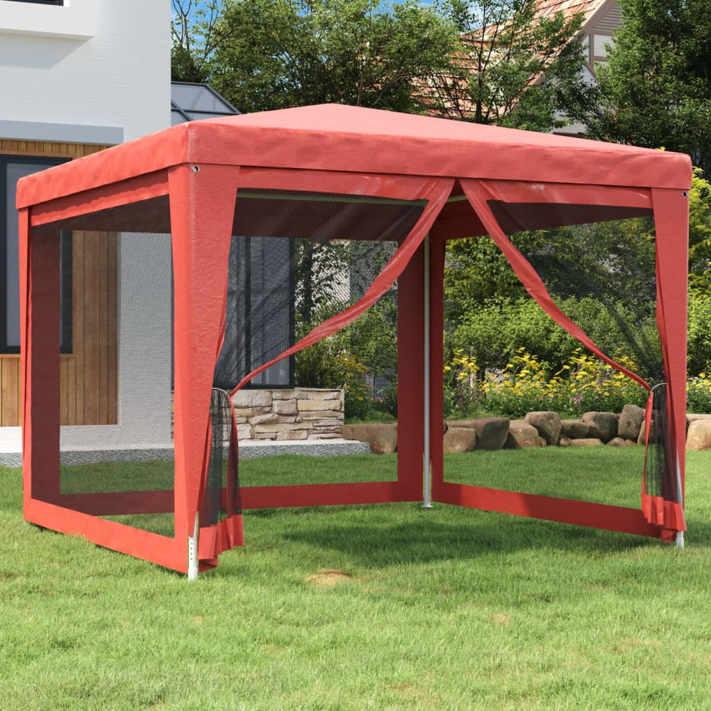 Red 9.8'x9.8' HDPE Party Tent with 4 Mesh Sidewalls X516035