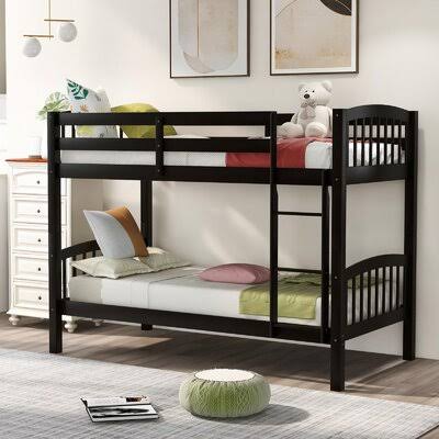 Espresso Solid Wood Twin Over Twin Bunk Bed with Ladder W581
