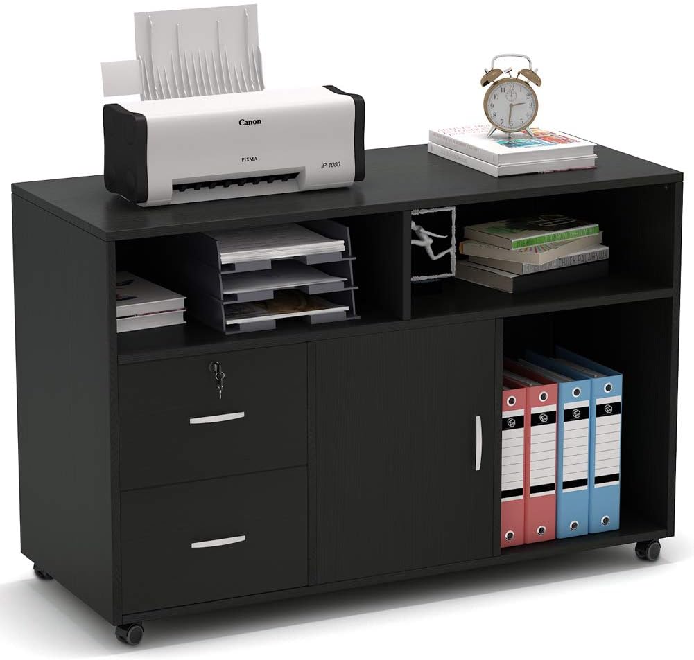 Black 2 Drawer Wood File Cabinet with Locks and Wheels U906