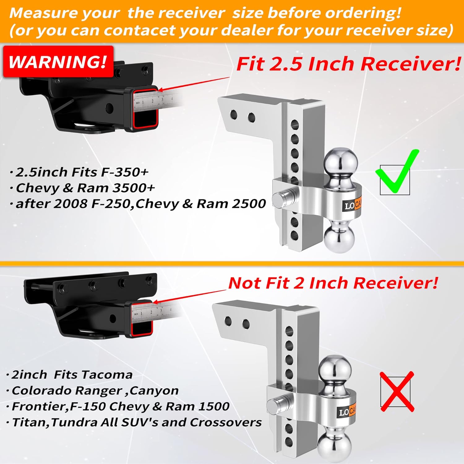 Adjustable Aluminum Trailer Hitch for 2.5-Inch Receiver, 8-Inch Drop/Rise, 18,500 LBS GTW S687
