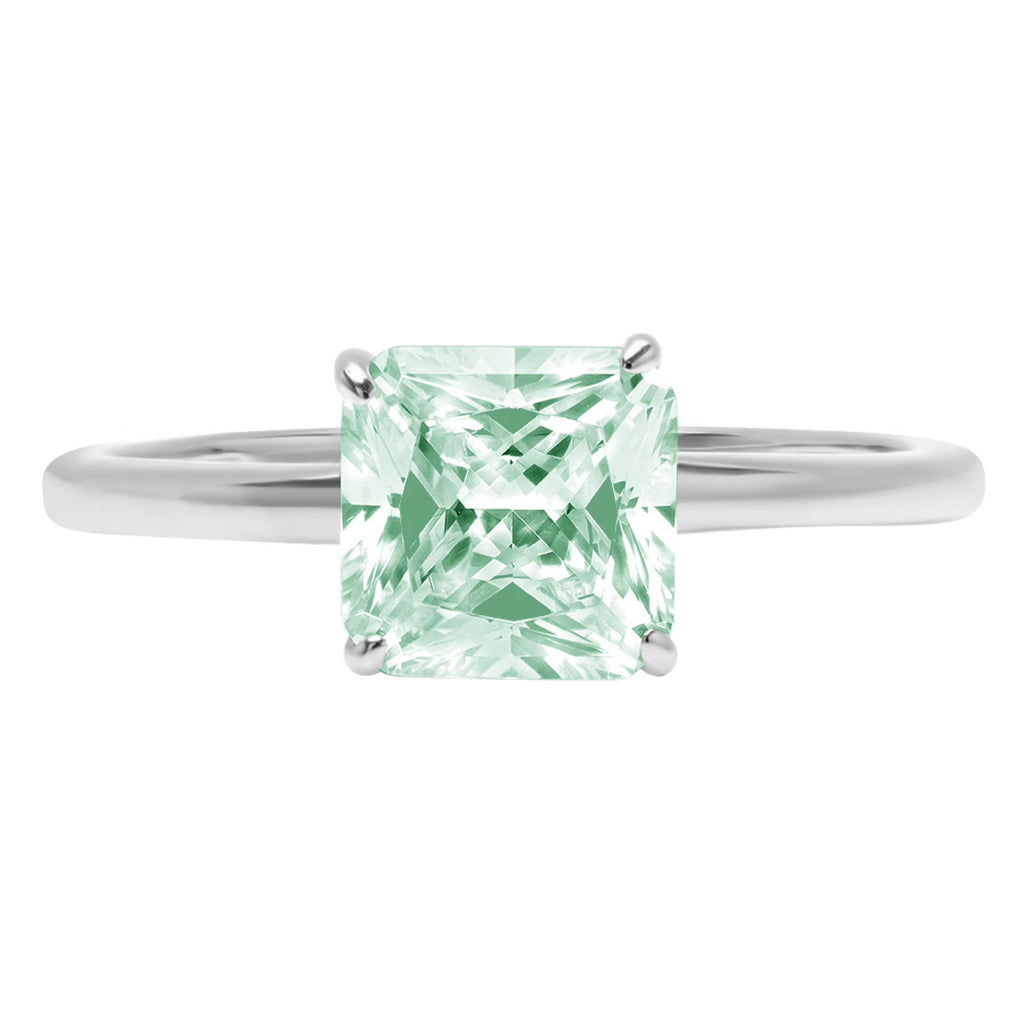 Asscher Cut Green Simulated Diamond 18k White Gold Ring Size 7.75 M66253