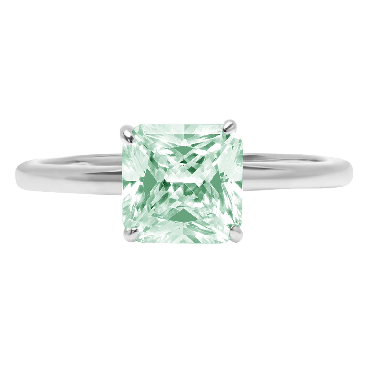 Asscher Cut Green Simulated Diamond 18k White Gold Ring Size 7.75 M66253