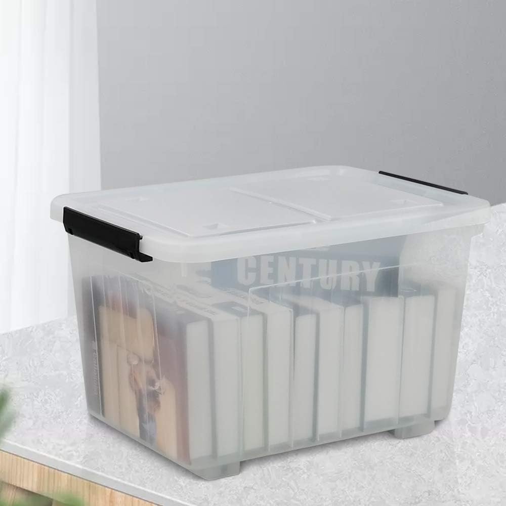 30 L Clear Plastic Storage Box with Wheels, 4-Pack F9704