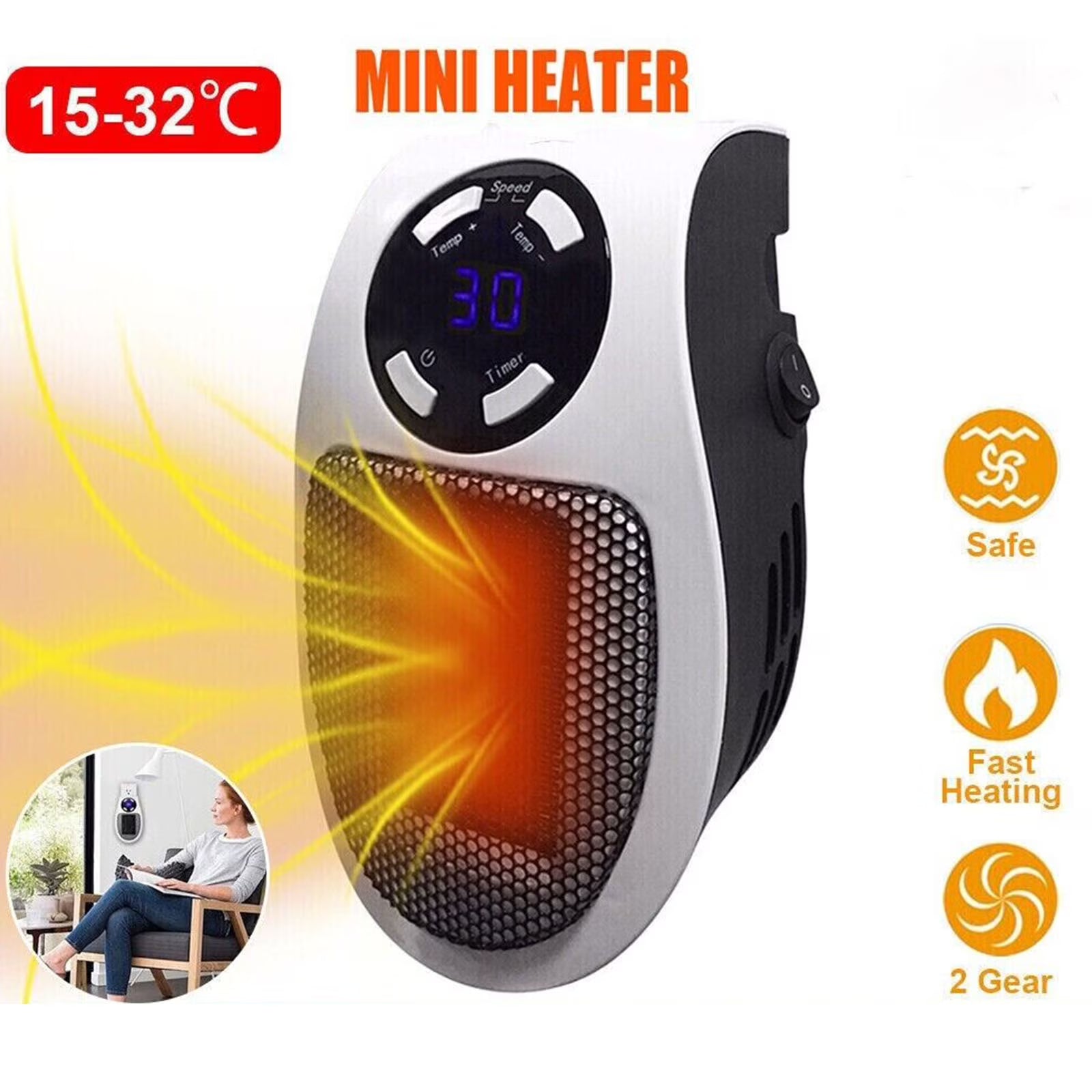 Portable Mini Electric Wall Heater with Timer E926982