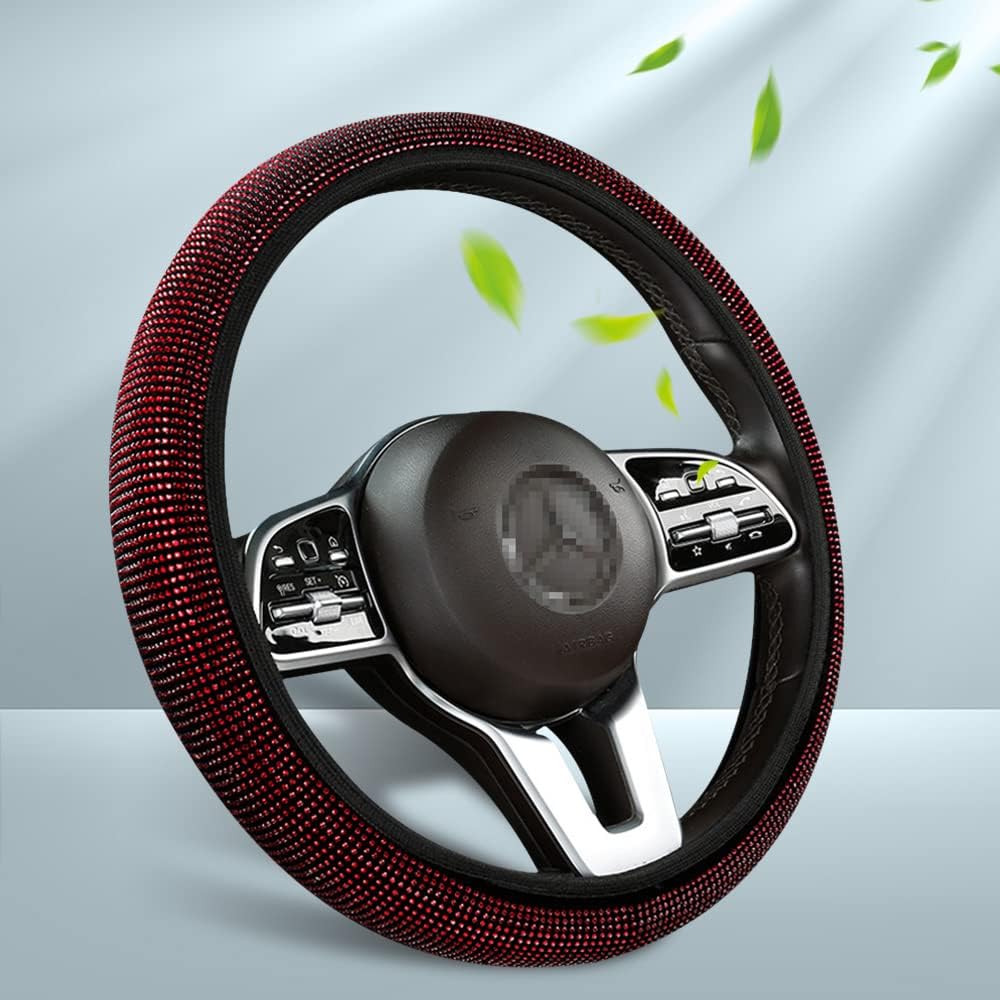 Black with White Diamond Crystal Steering Wheel Cover 15 inches N873