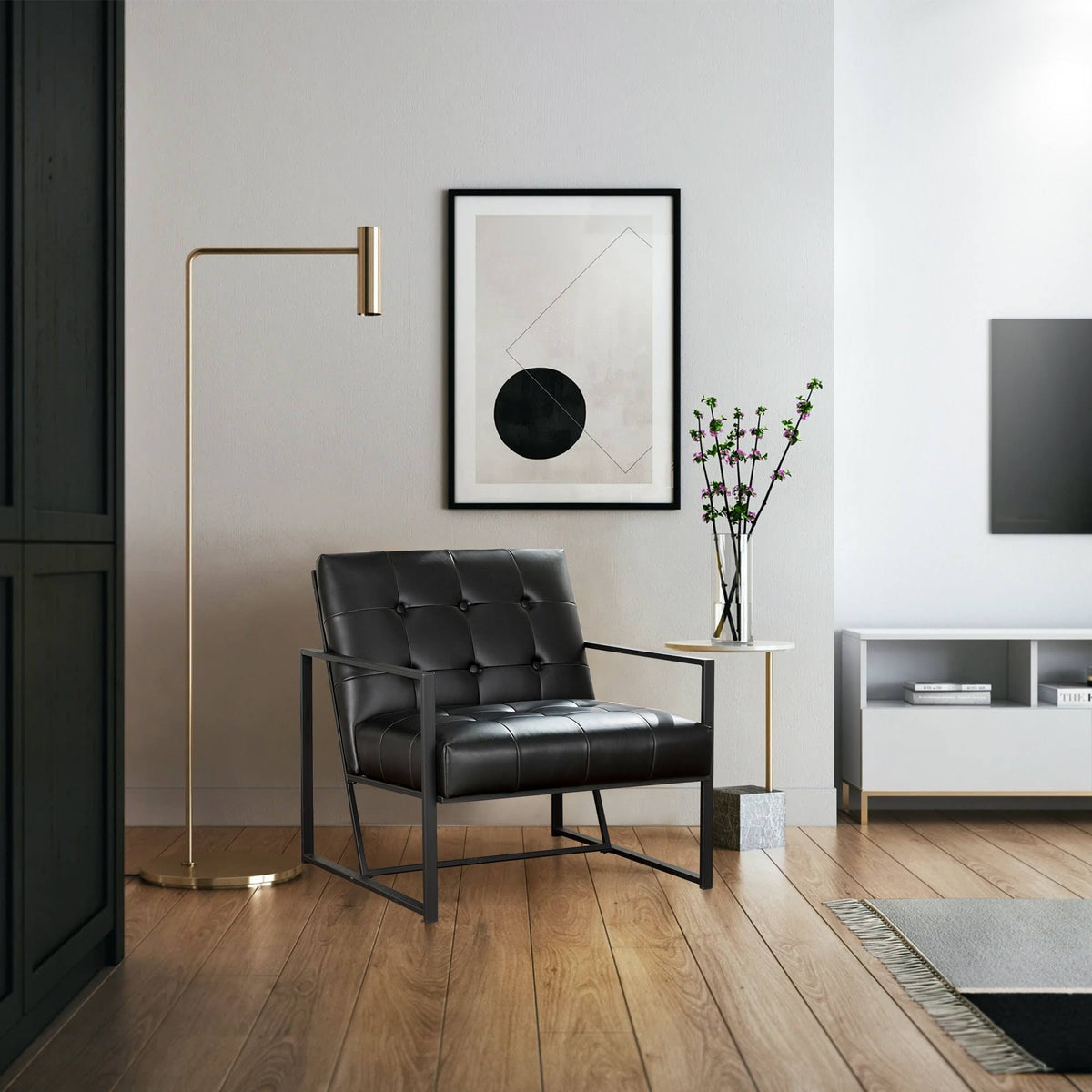 Black PU Leather Tufted Accent Chair R683
