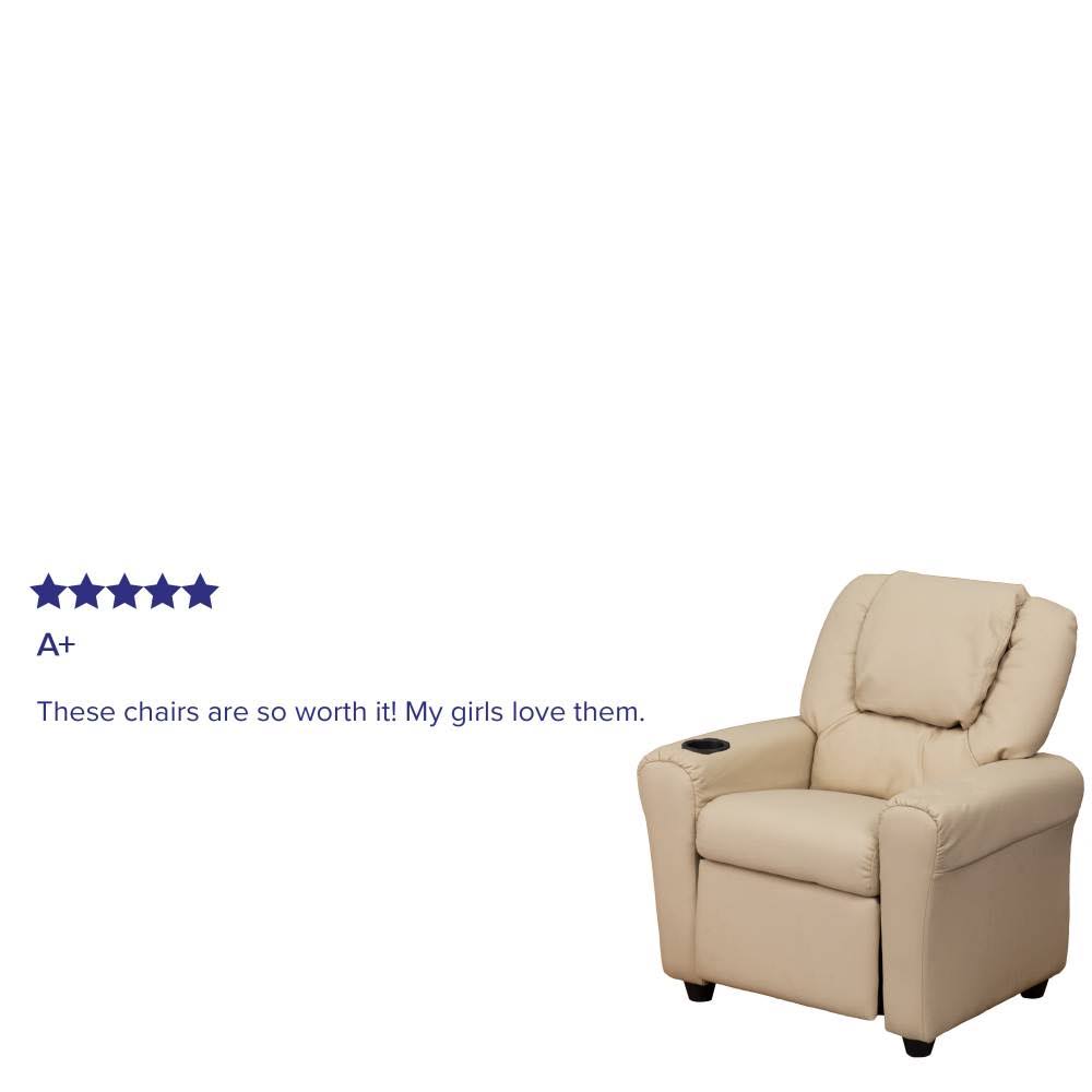 Light Blue Vinyl Kids Recliner with Cup Holder and Headrest O376275