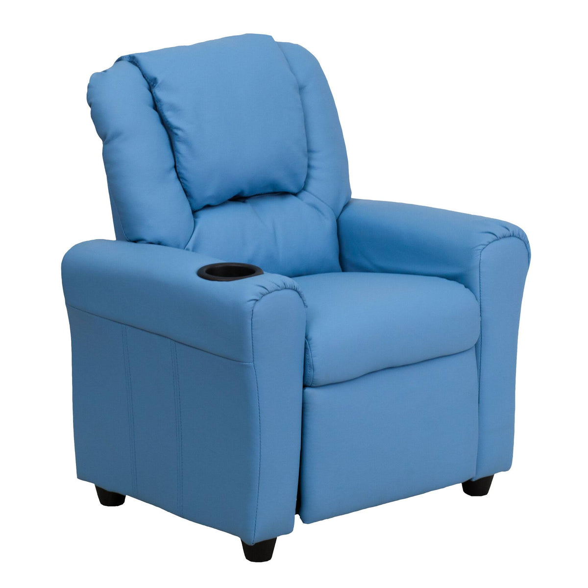 Light Blue Vinyl Kids Recliner with Cup Holder and Headrest O376275