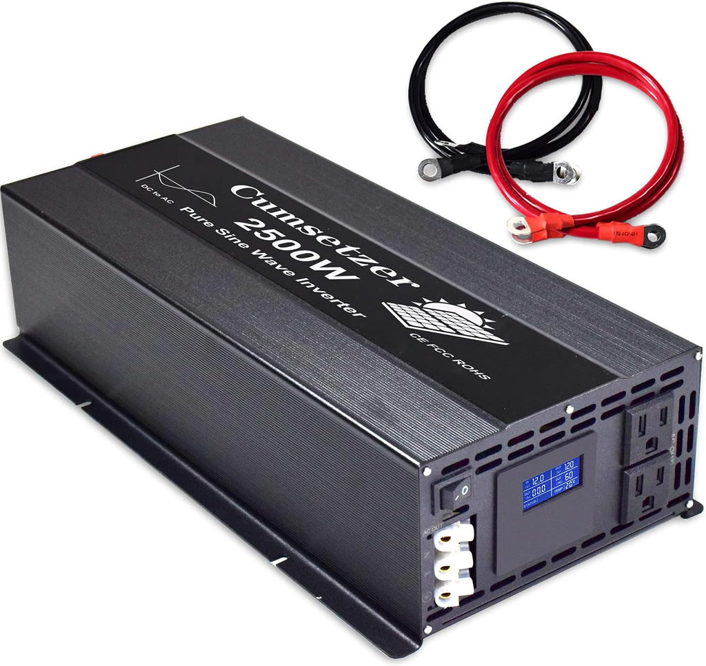2500w 12v Pure Sine Wave Power Inverter DC to AC 110v 120v with Dual US Outlet, Hardwire Terminal, LCD Display K191458