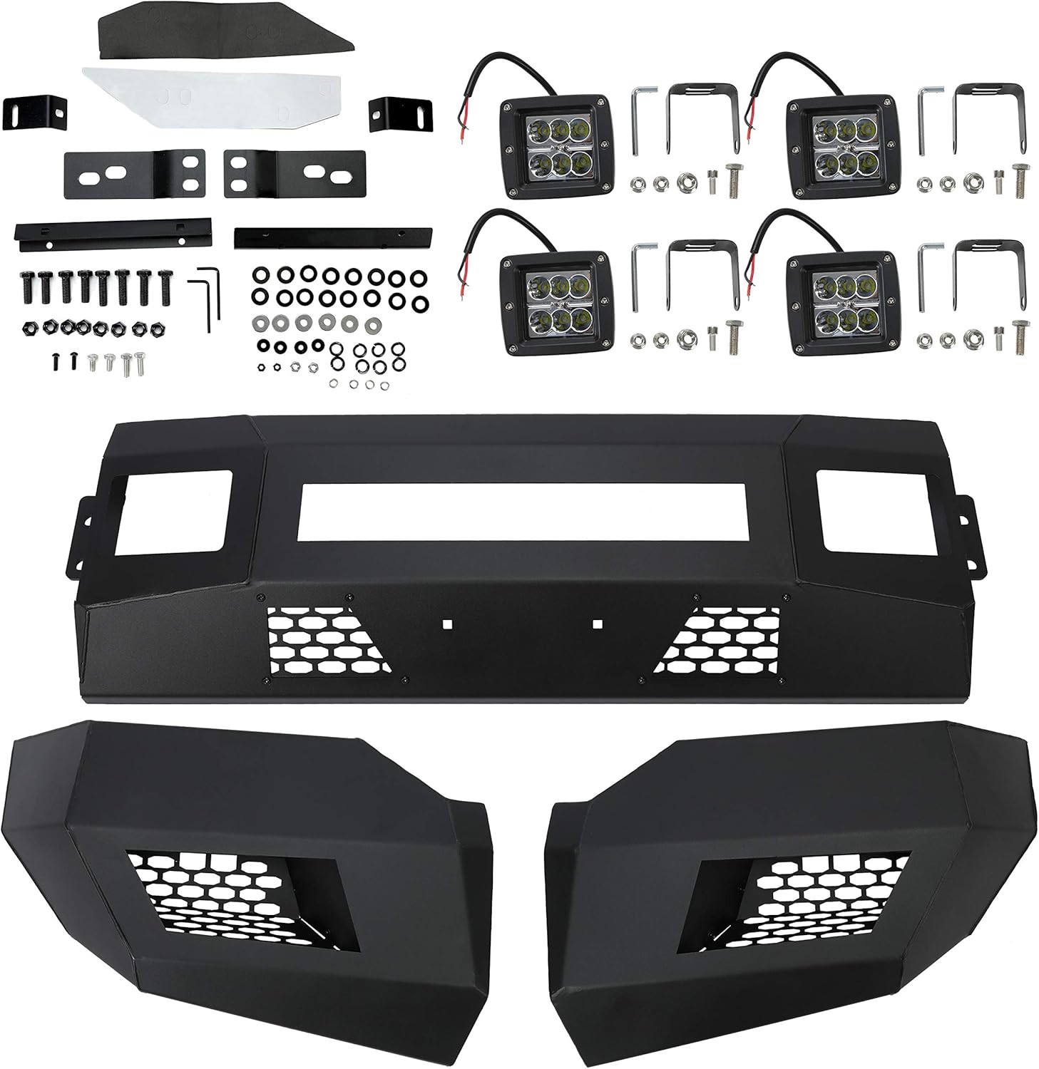Steel Front Bumper 3 Piece with Cube Lights P491