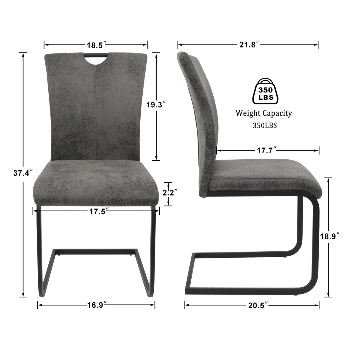 Vintage Fabric Dining Chairs Set of 4 with Handle, High Back Chair, Armless Cantilever Chairs, Grey Y288