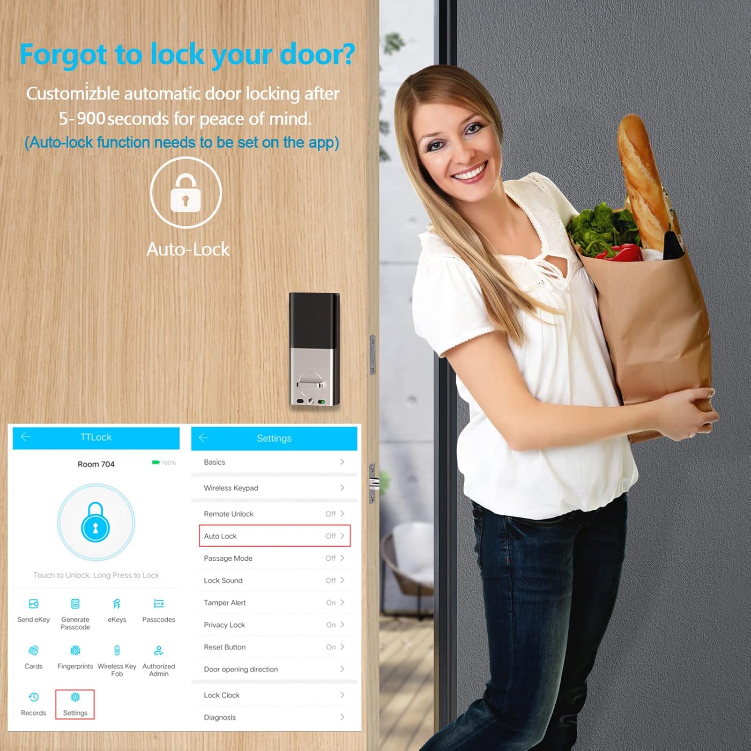 Smart Lock Keyless Entry Deadbolt with Fingerprint, Touchscreen Keypad, Keys, IC Card, APP R664