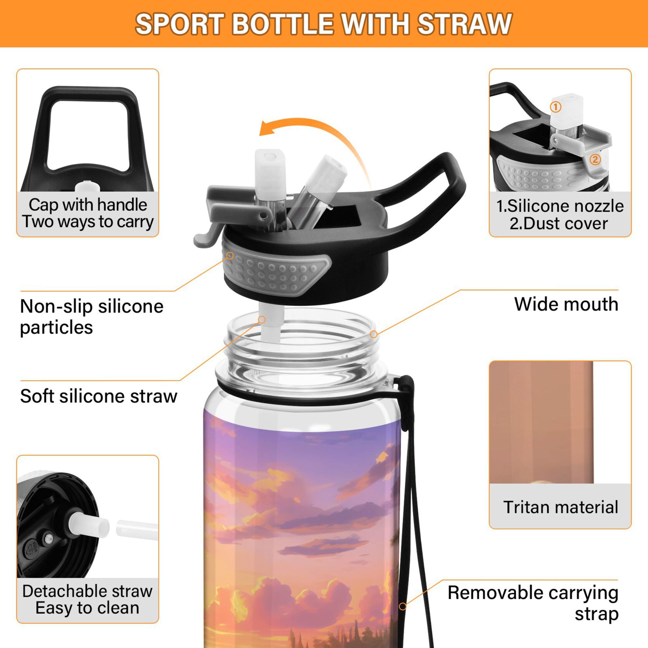 32oz Leakproof Tritan Sports Water Bottle with Straw D12642