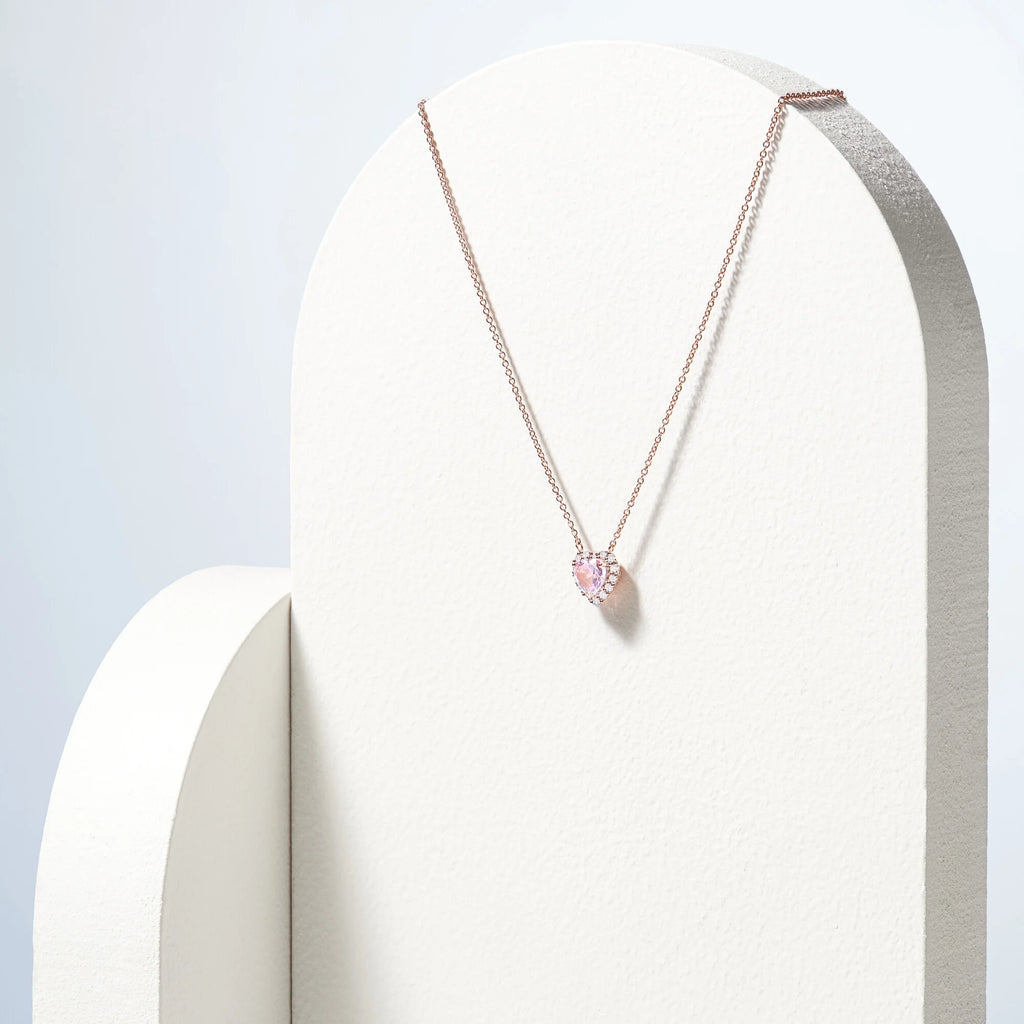 Lab Grown Diamond and Created Pink Sapphire Sterling Silver Necklace U18372